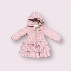 GLAMOROUS LE CHIC Ruffle Puffer Coat Hooded Jacket Long Dusty Pink Girls 2T